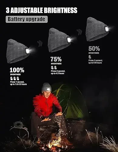 MELASA Unisex Hat with Light, USB Rechargeable Hands Free Headlamp LED Beanie, Winter Gifts for Men Dad Father Husband Him - 6
