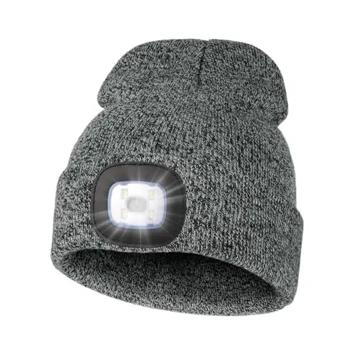 MELASA Unisex Beanie with The Light Hands Free Winter Beanie Gifts for Men | USB Rechargeable Warm Hat with Light, Soft LED Beanie for Walking the Dog Working Outdoors in Dark, Gifts for Men Dad Father 