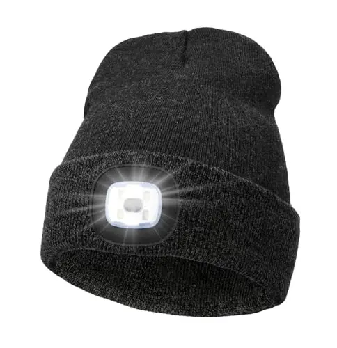 MELASA Unisex Beanie with The Light Hands Free Winter Beanie Gifts for Men | USB Rechargeable Warm Hat with Light, Soft LED Beanie for Walking the Dog Working Outdoors in Dark, Gifts for Men Dad Father - 1