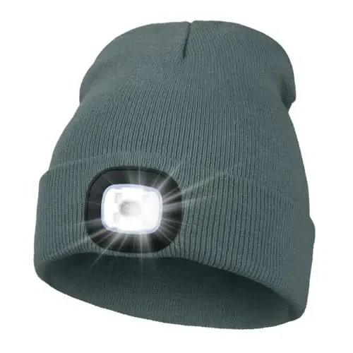 MELASA Unisex Beanie with The Light Hands Free Winter Beanie Gifts for Men | USB Rechargeable Warm Hat with Light, Soft LED Beanie for Walking the Dog Working Outdoors in Dark, Gifts for Men Dad Father - 1