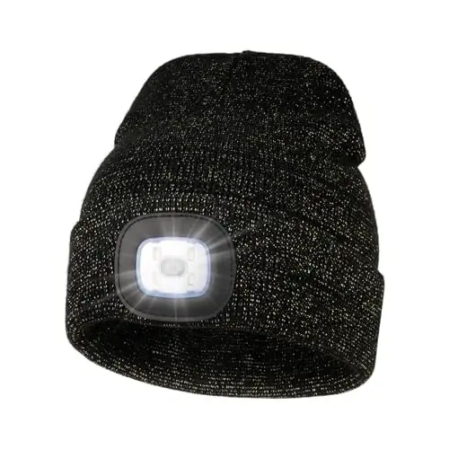 MELASA Unisex Beanie with The Light Hands Free Winter Beanie Gifts for Men | USB Rechargeable Warm Hat with Light, Soft LED Beanie for Walking the Dog Working Outdoors in Dark, Gifts for Men Dad Father 