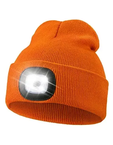 MELASA Unisex Beanie with The Light Hands Free Winter Beanie Gifts for Men | USB Rechargeable Warm Hat with Light, Soft LED Beanie for Walking the Dog Working Outdoors in Dark, Gifts for Men Dad Father 
