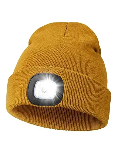 MELASA Unisex Beanie with The Light Hands Free Winter Beanie Gifts for Men | USB Rechargeable Warm Hat with Light, Soft LED Beanie for Walking the Dog Working Outdoors in Dark, Gifts for Men Dad Father 