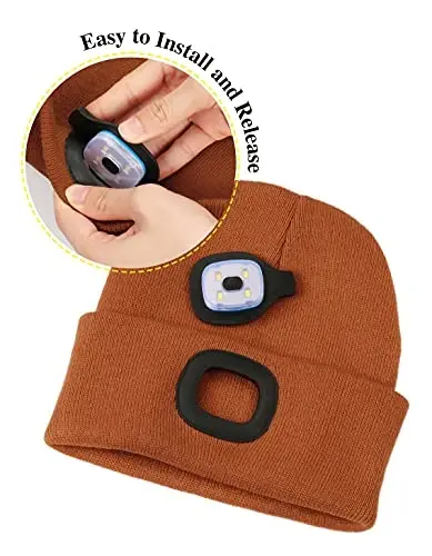 MELASA Unisex Beanie with The Light Hands Free Winter Beanie Gifts for Men | USB Rechargeable Warm Hat with Light, Soft LED Beanie for Walking the Dog Working Outdoors in Dark, Gifts for Men Dad Father - 4