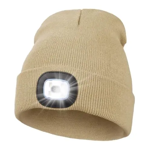 MELASA Unisex Beanie with The Light Hands Free Winter Beanie Gifts for Men | USB Rechargeable Warm Hat with Light, Soft LED Beanie for Walking the Dog Working Outdoors in Dark, Gifts for Men Dad Father 