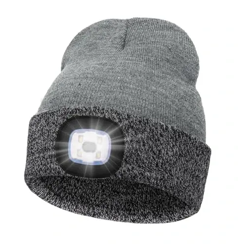 MELASA Unisex Beanie with The Light Hands Free Winter Beanie Gifts for Men | USB Rechargeable Warm Hat with Light, Soft LED Beanie for Walking the Dog Working Outdoors in Dark, Gifts for Men Dad Father - 1