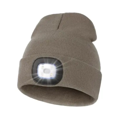 MELASA Unisex Beanie with The Light Hands Free Winter Beanie Gifts for Men | USB Rechargeable Warm Hat with Light, Soft LED Beanie for Walking the Dog Working Outdoors in Dark, Gifts for Men Dad Father 