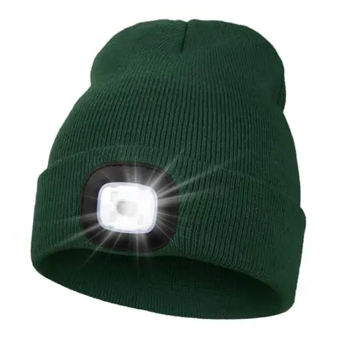 MELASA Unisex Beanie with The Light Hands Free Winter Beanie Gifts for Men | USB Rechargeable Warm Hat with Light, Soft LED Beanie for Walking the Dog Working Outdoors in Dark, Gifts for Men Dad Father 