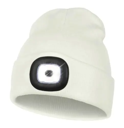MELASA Unisex Beanie with The Light Hands Free Winter Beanie Gifts for Men | USB Rechargeable Warm Hat with Light, Soft LED Beanie for Walking the Dog Working Outdoors in Dark, Gifts for Men Dad Father 