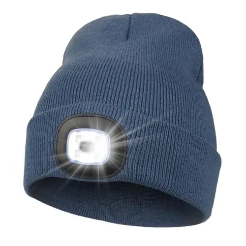 MELASA Unisex Beanie with The Light Hands Free Winter Beanie Gifts for Men | USB Rechargeable Warm Hat with Light, Soft LED Beanie for Walking the Dog Working Outdoors in Dark, Gifts for Men Dad Father 