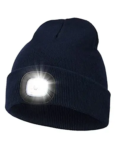 MELASA Unisex Hat with Light, USB Rechargeable Hands Free Headlamp LED Beanie, Winter Gifts for Men Dad Father Husband Him - 1