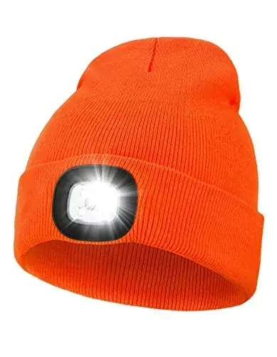 MELASA Unisex Hat with Light, USB Rechargeable Hands Free Headlamp LED Beanie, Winter Gifts for Men Dad Father Husband Him - 1