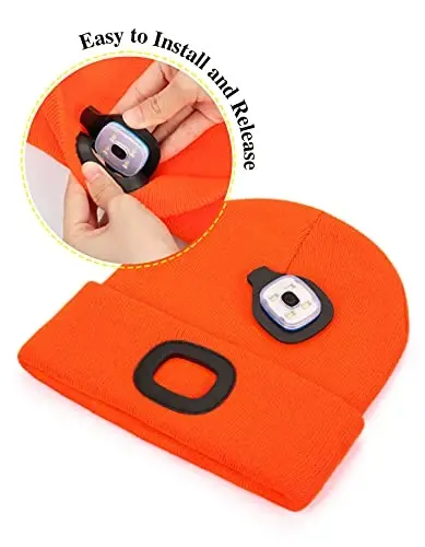 MELASA Unisex Hat with Light, USB Rechargeable Hands Free Headlamp LED Beanie, Winter Gifts for Men Dad Father Husband Him - 4
