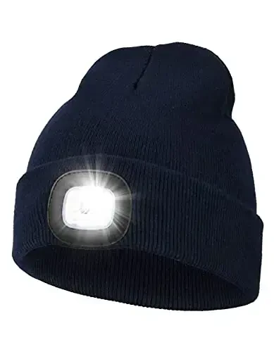 MELASA Unisex Hat with Light, USB Rechargeable Hands Free Headlamp LED Beanie, Winter Gifts for Men Dad Father Husband Him - MELASA