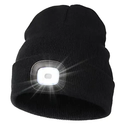 MELASA Unisex Hat with Light, USB Rechargeable Hands Free Headlamp LED Beanie, Winter Gifts for Men Dad Father Husband Him - MELASA