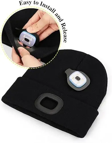 MELASA Unisex Hat with Light, USB Rechargeable Hands Free Headlamp LED Beanie, Winter Gifts for Men Dad Father Husband Him - 2
