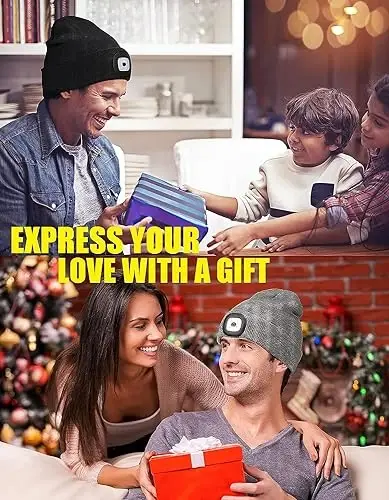 MELASA Unisex Hat with Light, USB Rechargeable Hands Free Headlamp LED Beanie, Winter Gifts for Men Dad Father Husband Him - 5