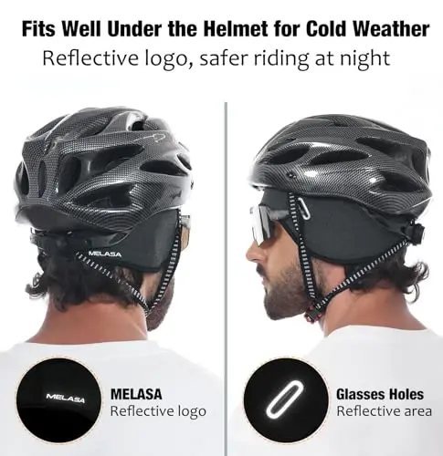 MELASA Winter Helmet Liner Skull Cap, Fleece Lined Warm Cycling Cap with Glasses Holes, Thermal Hat Beanie for Men Women - 4
