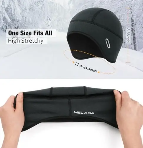 MELASA Winter Helmet Liner Skull Cap, Fleece Lined Warm Cycling Cap with Glasses Holes, Thermal Hat Beanie for Men Women - 5