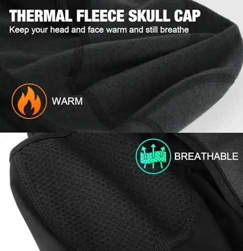 MELASA Thermal Skull Cap Helmet Liner Hat with Face Cover, Balaclava Face Mask with Glasses Holes for Cycling Motorcycle - 2