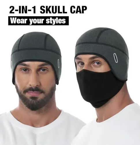 MELASA Thermal Skull Cap Helmet Liner Hat with Face Cover, Balaclava Face Mask with Glasses Holes for Cycling Motorcycle - 4