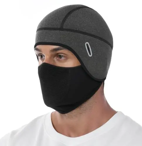 MELASA Thermal Skull Cap Helmet Liner Hat with Face Cover, Balaclava Face Mask with Glasses Holes for Cycling Motorcycle - 1