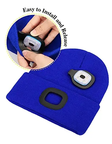 MELASA Unisex Beanie with The Light Hands Free Winter Beanie Gifts for Men | USB Rechargeable Warm Hat with Light, Soft LED Beanie for Walking the Dog Working Outdoors in Dark, Gifts for Men Dad Father - 4