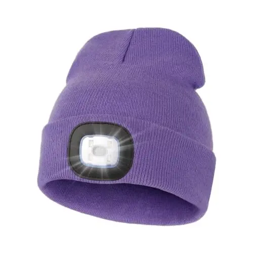 MELASA Unisex Beanie with The Light Hands Free Winter Beanie Gifts for Men | USB Rechargeable Warm Hat with Light, Soft LED Beanie for Walking the Dog Working Outdoors in Dark, Gifts for Men Dad Father 