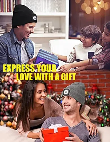 MELASA Unisex Beanie with The Light Hands Free Winter Beanie Gifts for Men | USB Rechargeable Warm Hat with Light, Soft LED Beanie for Walking the Dog Working Outdoors in Dark, Gifts for Men Dad Father - 5