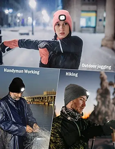 MELASA Unisex Beanie with The Light Hands Free Winter Beanie Gifts for Men | USB Rechargeable Warm Hat with Light, Soft LED Beanie for Walking the Dog Working Outdoors in Dark, Gifts for Men Dad Father - MELASA (1)