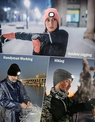 MELASA Unisex bosh kiyim, USB bilan qayta zaryadlanuvchi qo'lsiz bosh chiroqli LED shapka, erkaklar uchun qishki sovg'alar Ota Er - 2