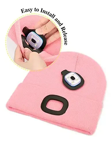 MELASA Unisex Hat with Light, USB Rechargeable Hands Free Headlamp LED Beanie, Winter Gifts for Men Dad Father Husband Him - 6