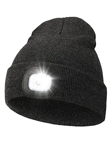 MELASA Unisex Hat with Light, USB Rechargeable Hands Free Headlamp LED Beanie, Winter Gifts for Men Dad Father Husband Him - 1