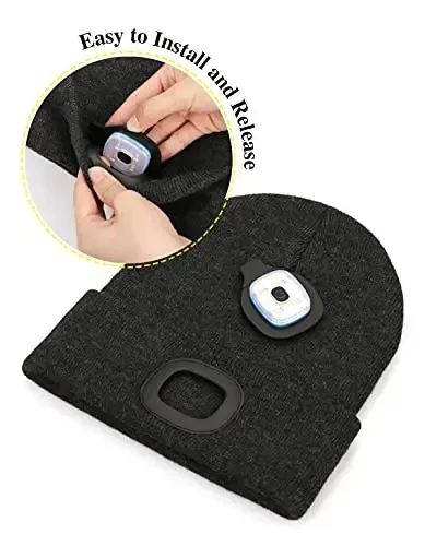 MELASA Unisex Hat with Light, USB Rechargeable Hands Free Headlamp LED Beanie, Winter Gifts for Men Dad Father Husband Him - 4