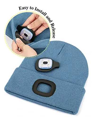 MELASA Unisex Hat with Light, USB Rechargeable Hands Free Headlamp LED Beanie, Winter Gifts for Men Dad Father Husband Him - 4