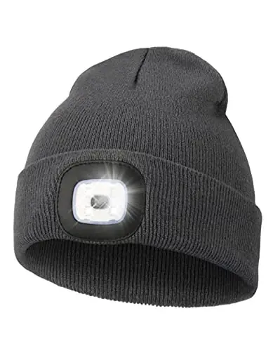 MELASA Unisex Hat with Light, USB Rechargeable Hands Free Headlamp LED Beanie, Winter Gifts for Men Dad Father Husband Him 