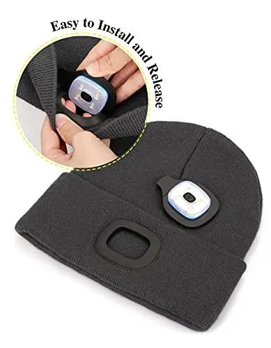 MELASA Unisex Hat with Light, USB Rechargeable Hands Free Headlamp LED Beanie, Winter Gifts for Men Dad Father Husband Him - 4