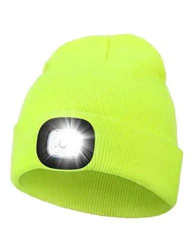 MELASA Unisex Hat with Light, USB Rechargeable Hands Free Headlamp LED Beanie, Winter Gifts for Men Dad Father Husband Him 