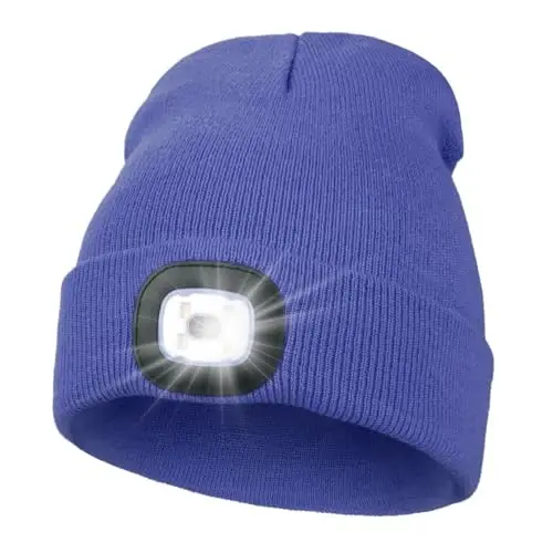 MELASA Unisex Hat with Light, USB Rechargeable Hands Free Headlamp LED Beanie, Winter Gifts for Men Dad Father Husband Him 