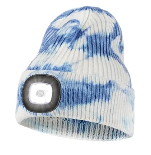 MELASA Unisex Hat with Light, USB Rechargeable Hands Free Headlamp LED Beanie, Winter Gifts for Men Dad Father Husband Him - MELASA