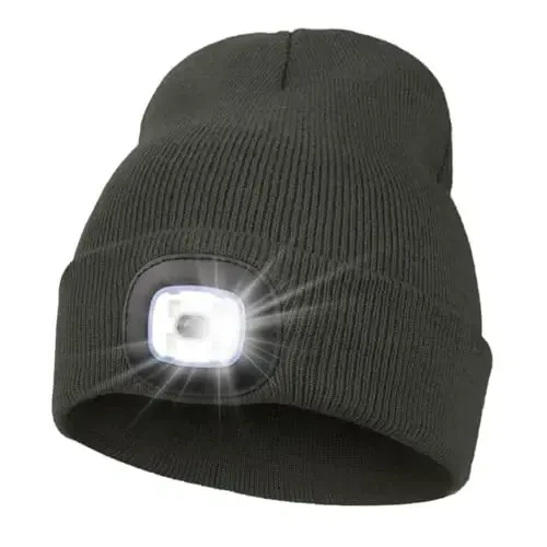 MELASA Unisex Hat with Light, USB Rechargeable Hands Free Headlamp LED Beanie, Winter Gifts for Men Dad Father Husband Him - MELASA