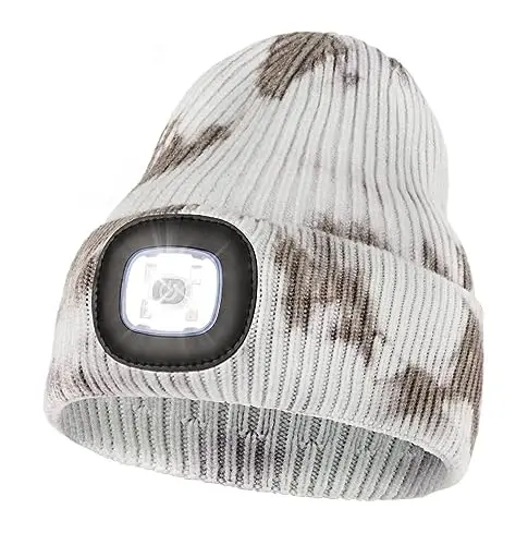 MELASA Unisex Hat with Light, USB Rechargeable Hands Free Headlamp LED Beanie, Winter Gifts for Men Dad Father Husband Him 