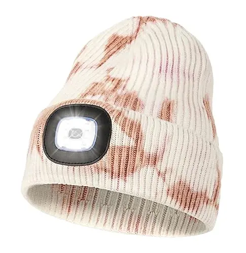 MELASA Unisex Hat with Light, USB Rechargeable Hands Free Headlamp LED Beanie, Winter Gifts for Men Dad Father Husband Him - 1