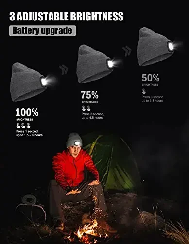 MELASA Unisex yengil shapka, USB zaryadlovchi qo'lsiz bosh chiroq LED beanie, erkaklar uchun qishki sovg'alar Dad Ota Er Unga - 6