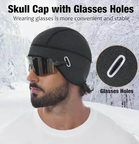 MELASA Winter Helmet Liner Skull Cap, Fleece Lined Warm Cycling Cap with Glasses Holes, Thermal Hat Beanie for Men Women - 3