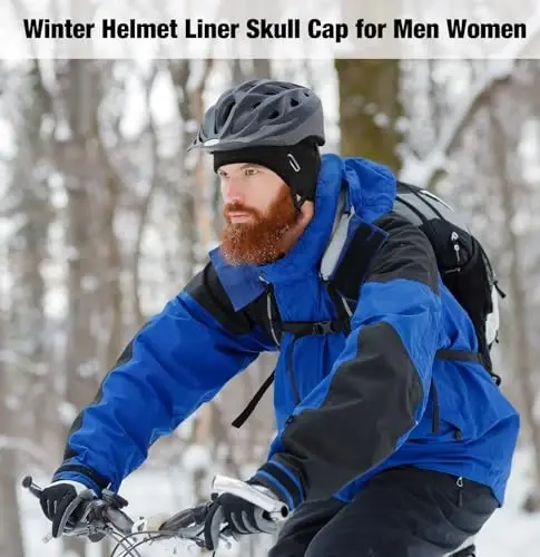 MELASA Winter Helmet Liner Skull Cap, Fleece Lined Warm Cycling Cap with Glasses Holes, Thermal Hat Beanie for Men Women - 5