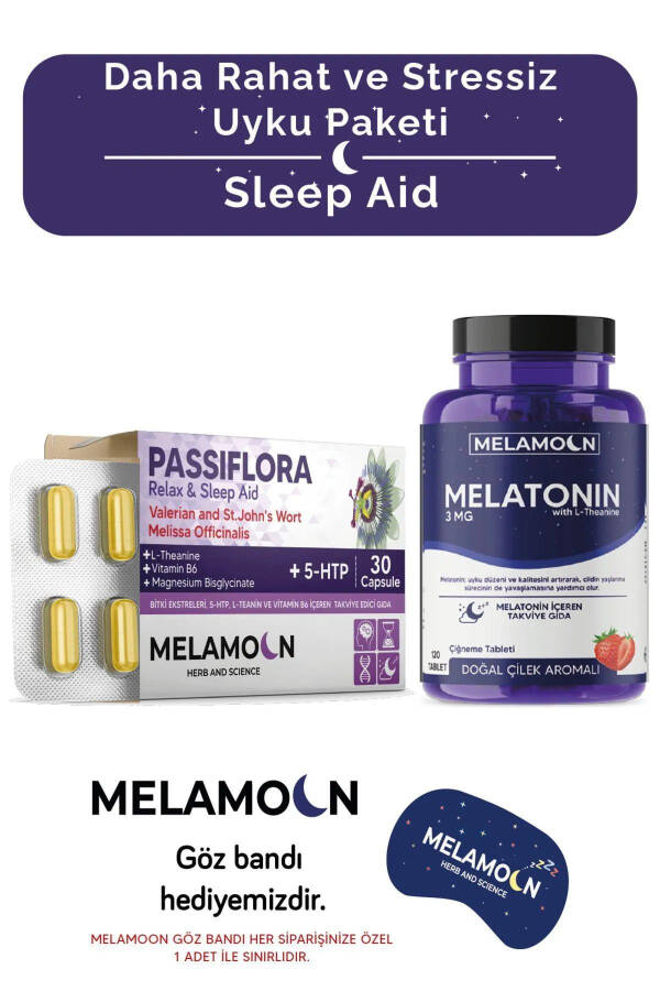 Melatonin 3 Mg, Pasiflora, 5-HTP ve Magnezyum - Kaliteli ve Stressiz Uyku Paketi - 1