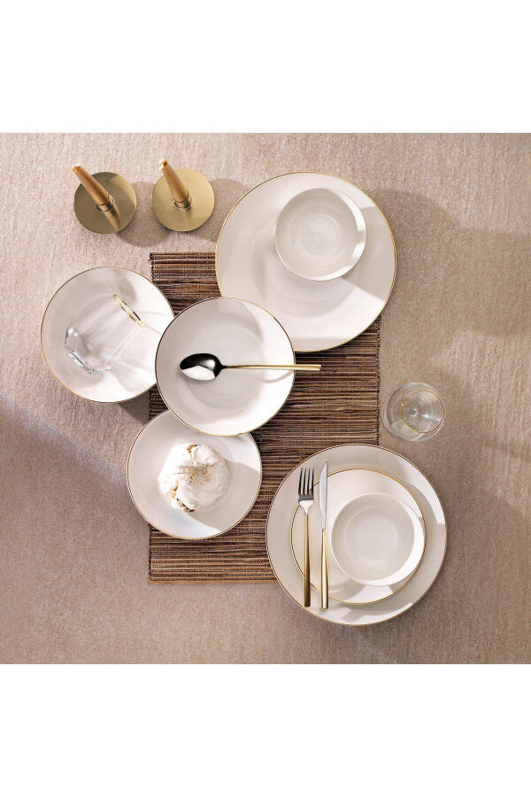 Melina Porcelain Dinner Set - 24 Pieces - Gold - 1