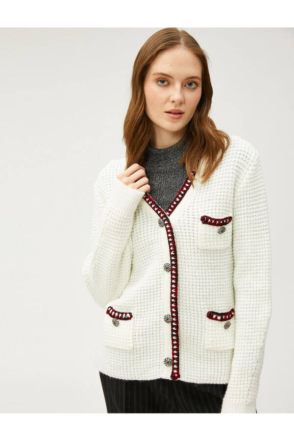 Melis Ağazat X - Button Detailed V-Neck Pocket Knit Cardigan - 1