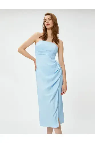 Melis Ağazat X Koton - Платье миди без бретелек с драпировкой и разрезом - KOTON (1)